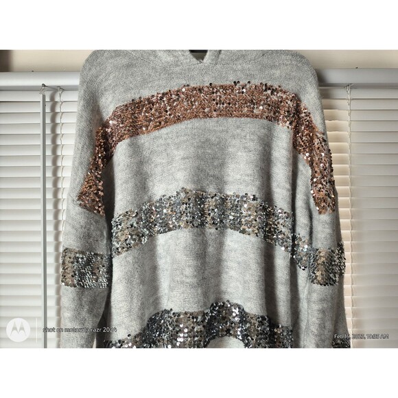 Nine West Women's Gray Hooded Sequin Sweater Size XXL - Picture 2 of 12